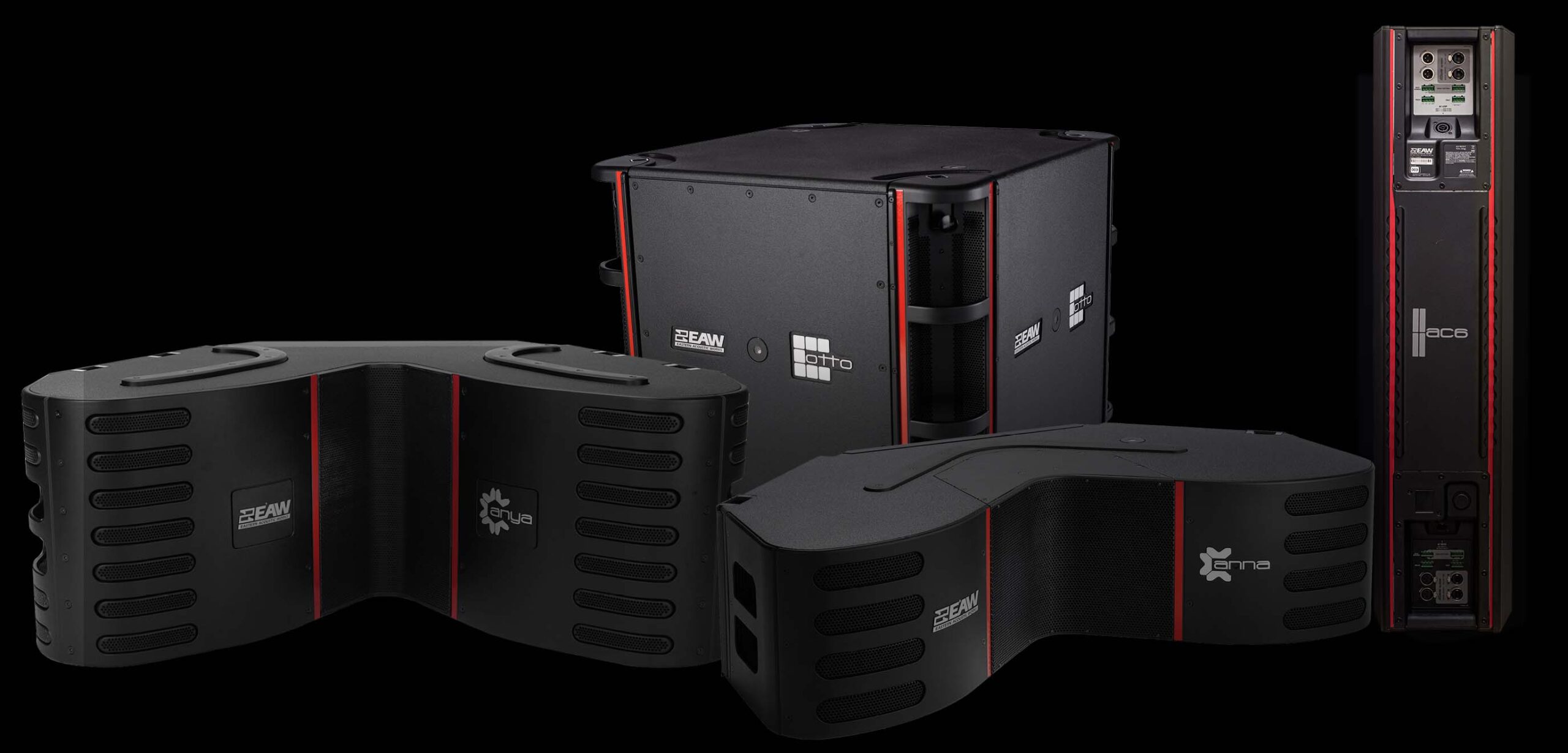 ADAPTive black curved loudspeaker array with EAW logo and Otto and Anna branding visible on the enclosures